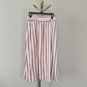 Free People Pink and White Striped Midi Skirt
